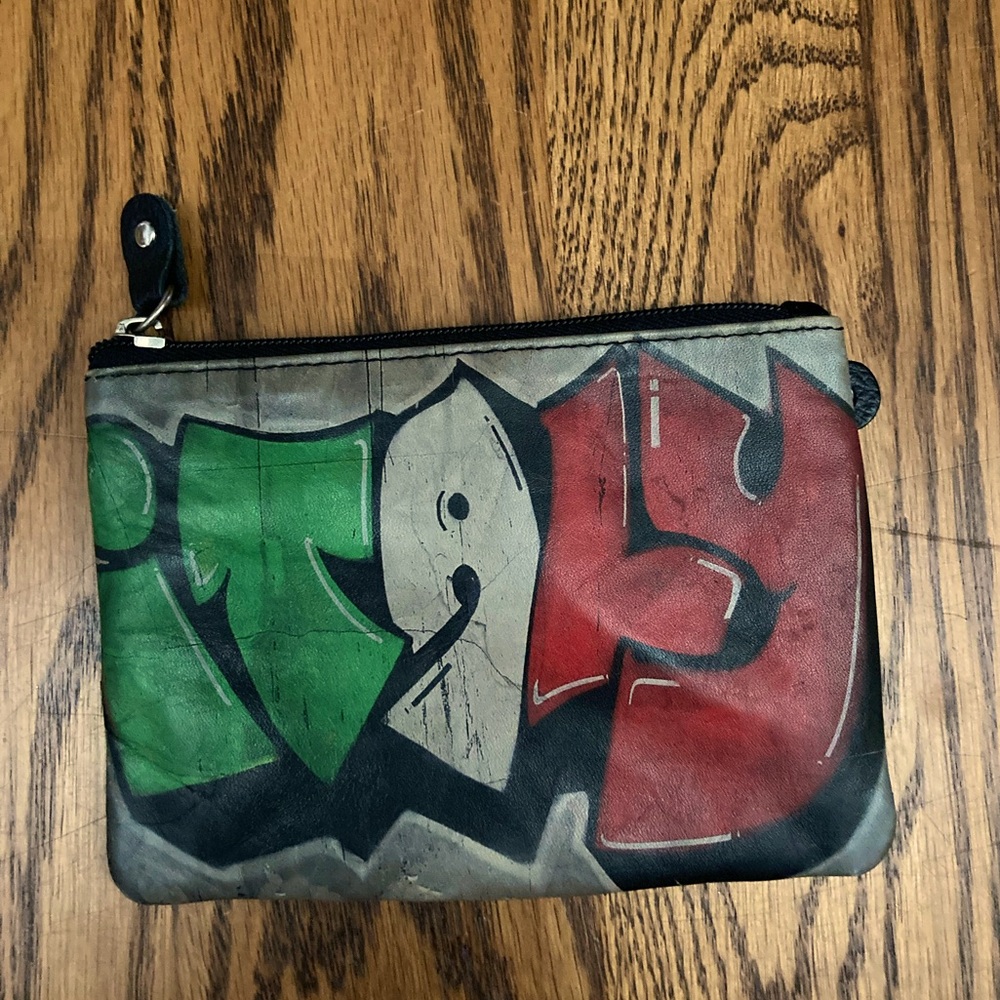 🇮🇹ITALY🇮🇹KEYCHAIN/ID/CARDHOLDER/COINPURSE 💥LEATHER💥 ZIP CLOSURE TOP/ SIDE